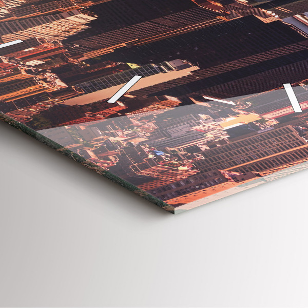 Čtvercové nástěnné hodiny Panorama města na západ