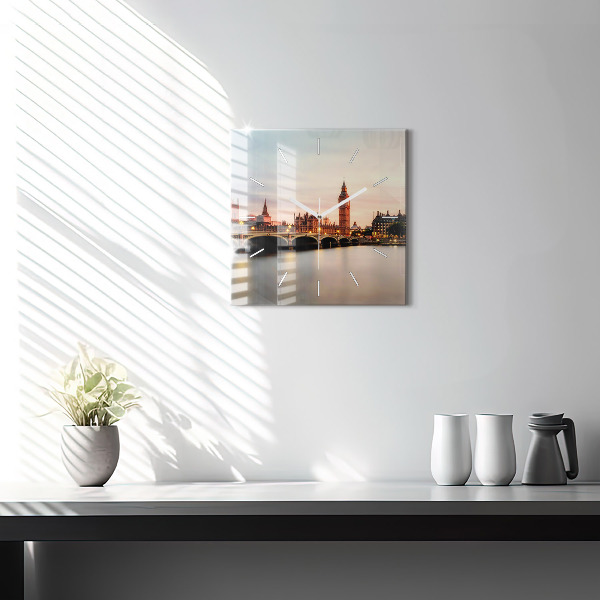 Čtvercové nástěnné hodiny Big Ben londýnské panorama