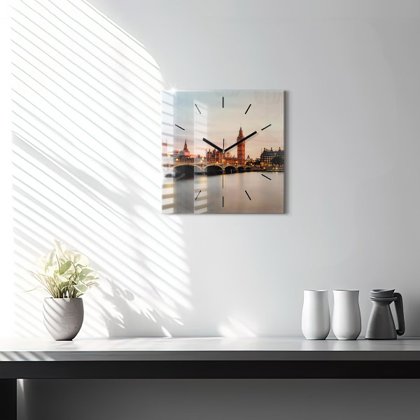 Čtvercové nástěnné hodiny Big Ben londýnské panorama