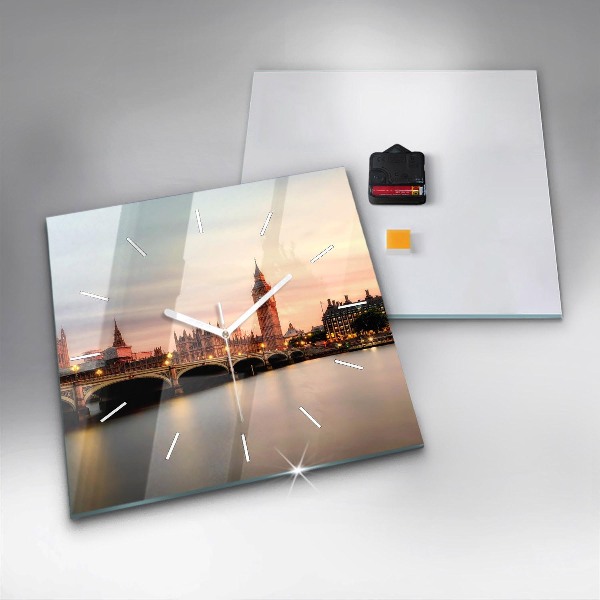 Čtvercové nástěnné hodiny Big Ben londýnské panorama