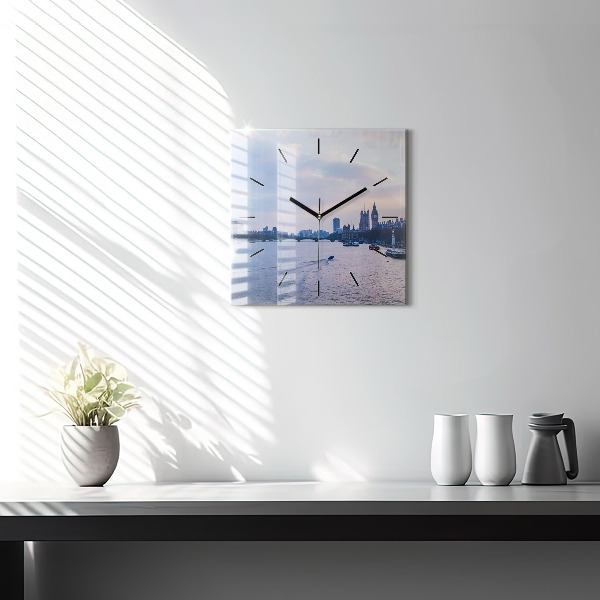 Čtvercové nástěnné hodiny Panorama města London Eye