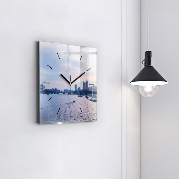 Čtvercové nástěnné hodiny Panorama města London Eye