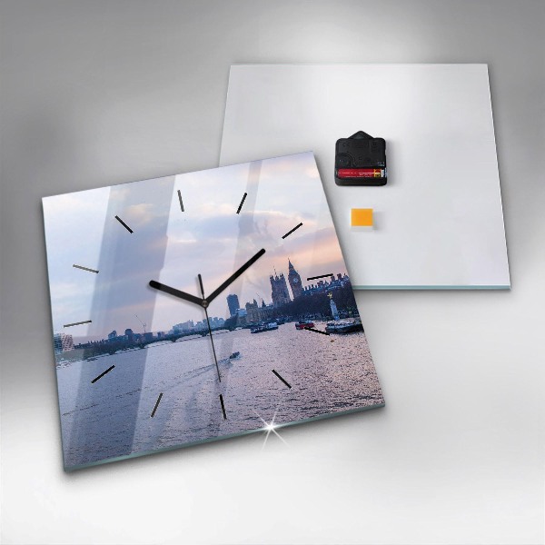Čtvercové nástěnné hodiny Panorama města London Eye