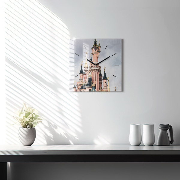 Čtvercové nástěnné hodiny Zámek Disneyland v Paříži