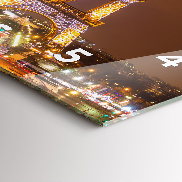 Čtvercové nástěnné hodiny Osvětlená Eiffelova věž