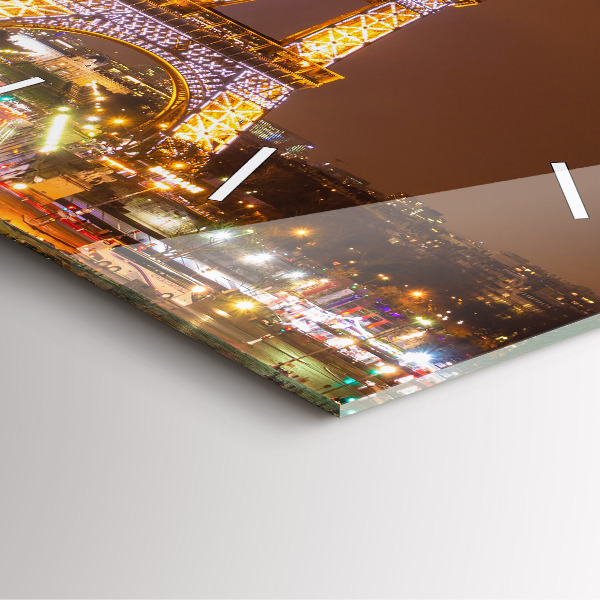 Čtvercové nástěnné hodiny Osvětlená Eiffelova věž