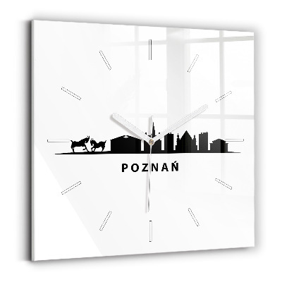 Čtvercové nástěnné hodiny Grafika panoramatu Poznaně