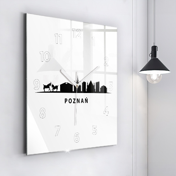 Čtvercové nástěnné hodiny Grafika panoramatu Poznaně