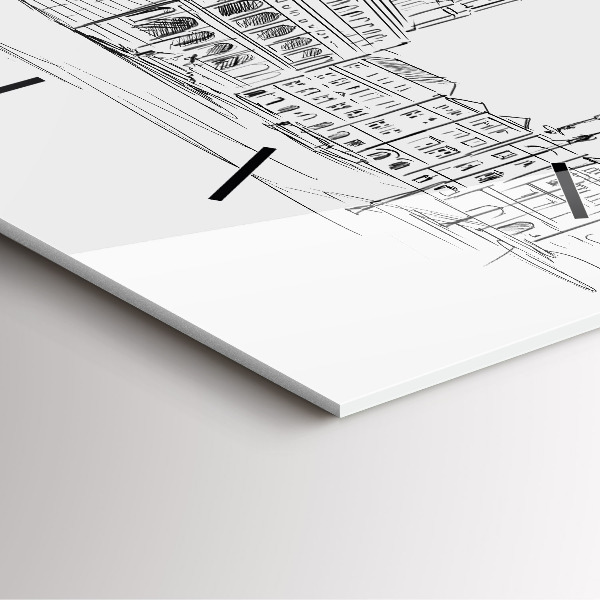 Čtvercové nástěnné hodiny Skica starého města Poznaně