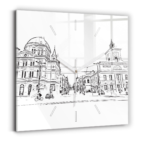 Čtvercové nástěnné hodiny Ilustrace města Poznaně