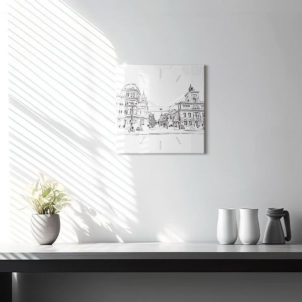 Čtvercové nástěnné hodiny Ilustrace města Poznaně