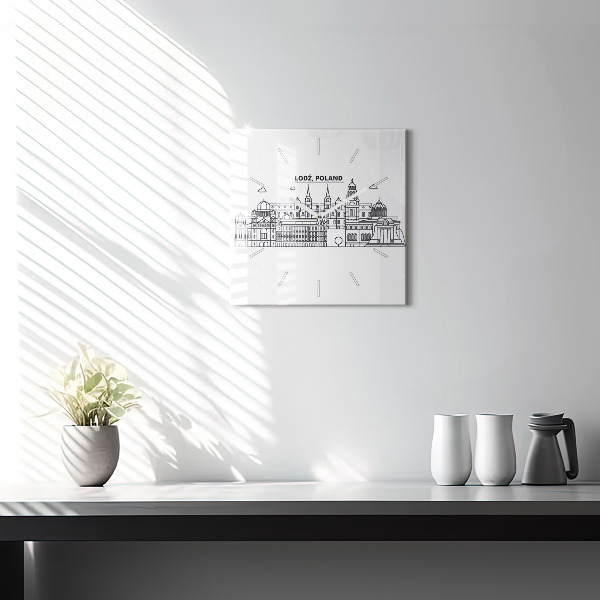 Skleněné hodiny čtvercové Architektonické panorama Lodže