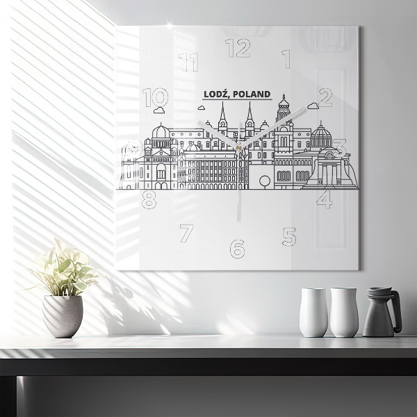 Skleněné hodiny čtvercové Architektonické panorama Lodže