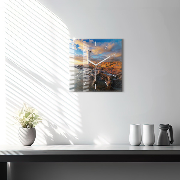 Skleněné hodiny čtvercové Maják a Baltské moře