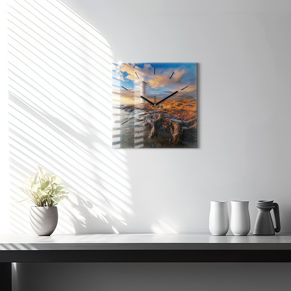 Skleněné hodiny čtvercové Maják a Baltské moře