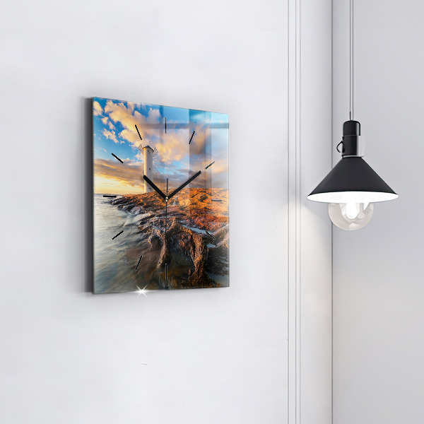 Skleněné hodiny čtvercové Maják a Baltské moře