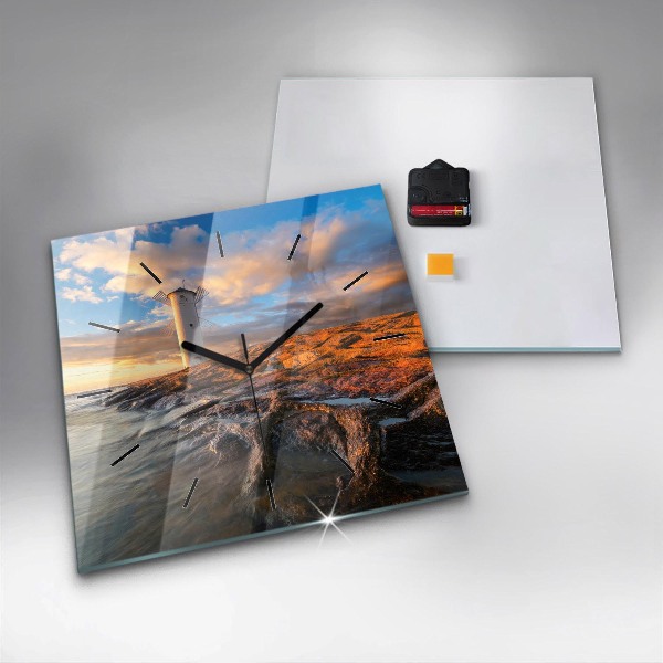 Skleněné hodiny čtvercové Maják a Baltské moře