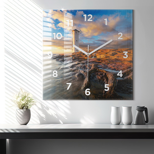 Skleněné hodiny čtvercové Maják a Baltské moře