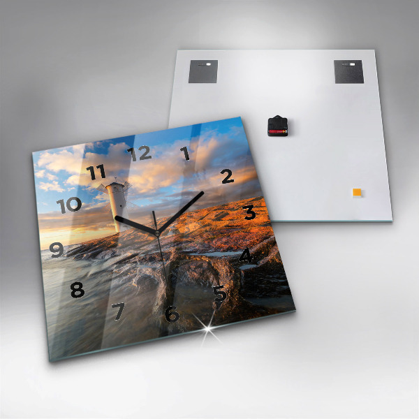 Skleněné hodiny čtvercové Maják a Baltské moře