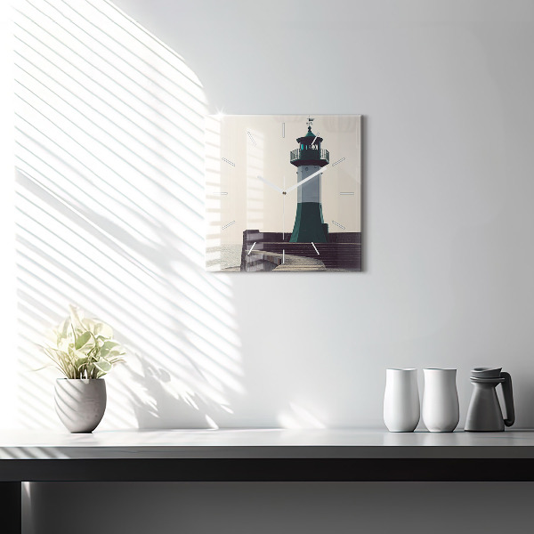 Čtvercové nástěnné hodiny Maják a moře