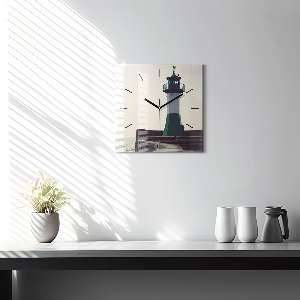 Čtvercové nástěnné hodiny Maják a moře