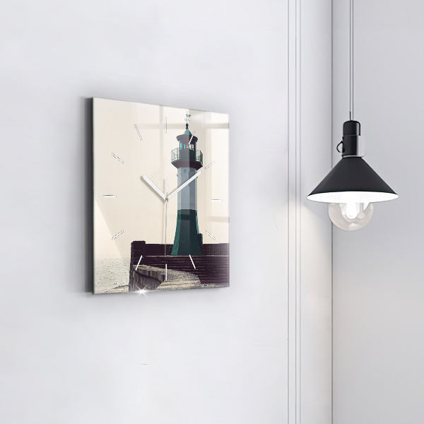 Čtvercové nástěnné hodiny Maják a moře