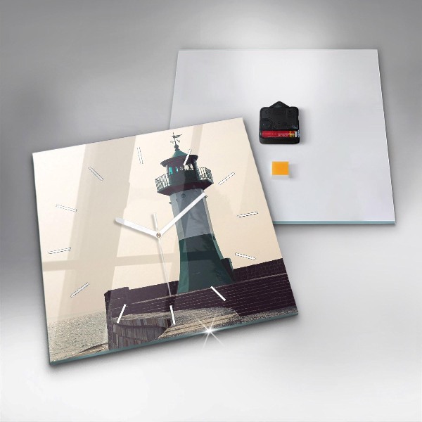 Čtvercové nástěnné hodiny Maják a moře