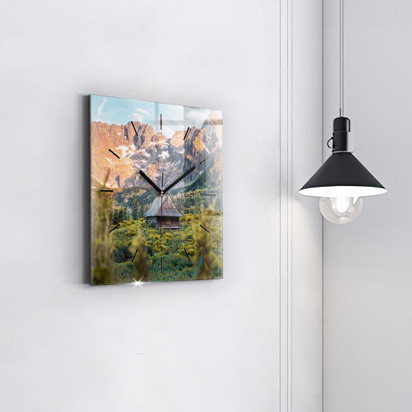 Čtvercové nástěnné hodiny Chata v Tatrách