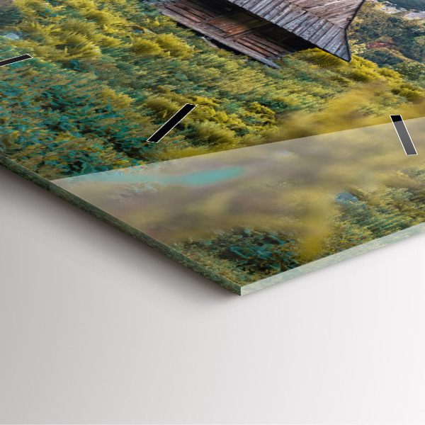 Čtvercové nástěnné hodiny Chata v Tatrách