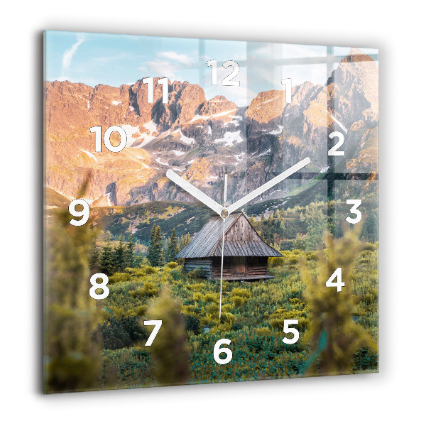 Čtvercové nástěnné hodiny Chata v Tatrách