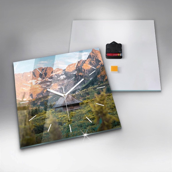 Čtvercové nástěnné hodiny Chata v Tatrách