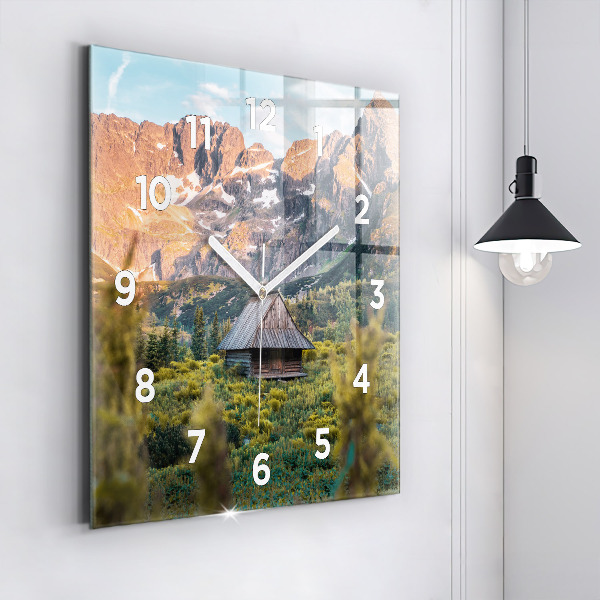 Čtvercové nástěnné hodiny Chata v Tatrách