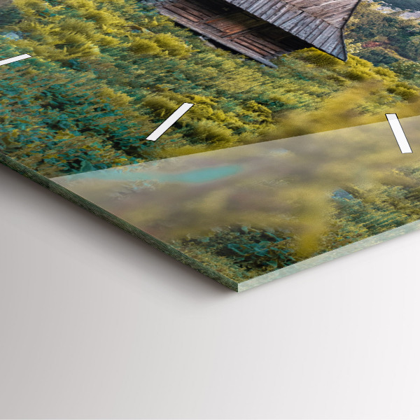 Čtvercové nástěnné hodiny Chata v Tatrách