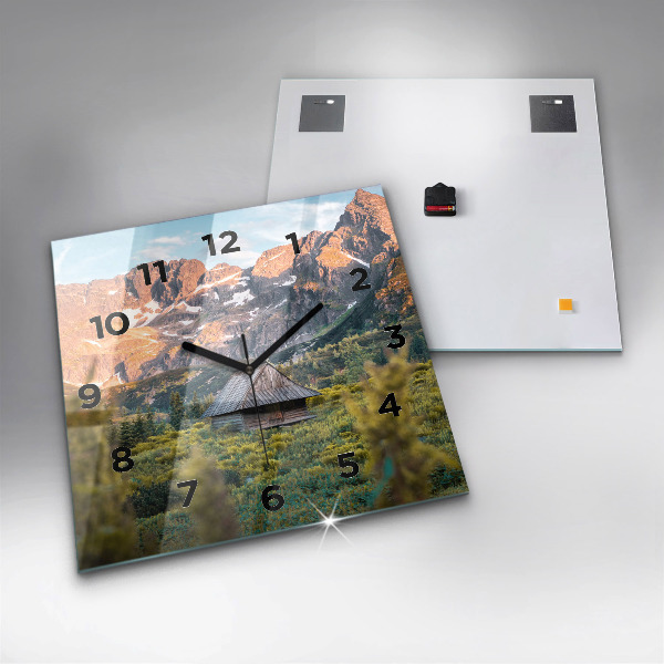 Čtvercové nástěnné hodiny Chata v Tatrách