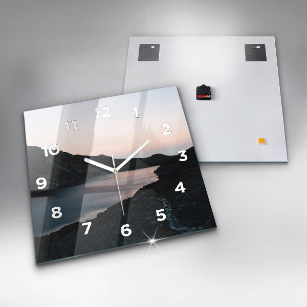 Čtvercové nástěnné hodiny Jezero a hory