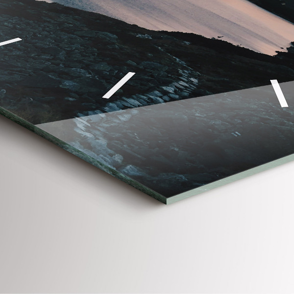 Čtvercové nástěnné hodiny Jezero a hory