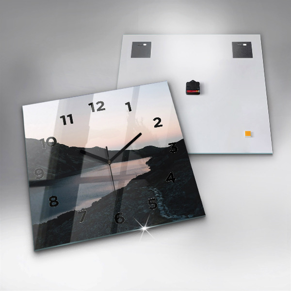 Čtvercové nástěnné hodiny Jezero a hory