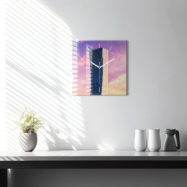 Čtvercové nástěnné hodiny Mrakodrap ve Varšavě