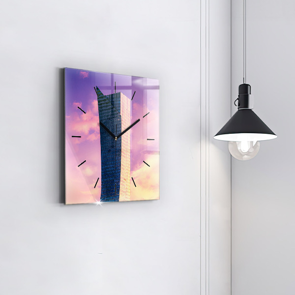 Čtvercové nástěnné hodiny Mrakodrap ve Varšavě