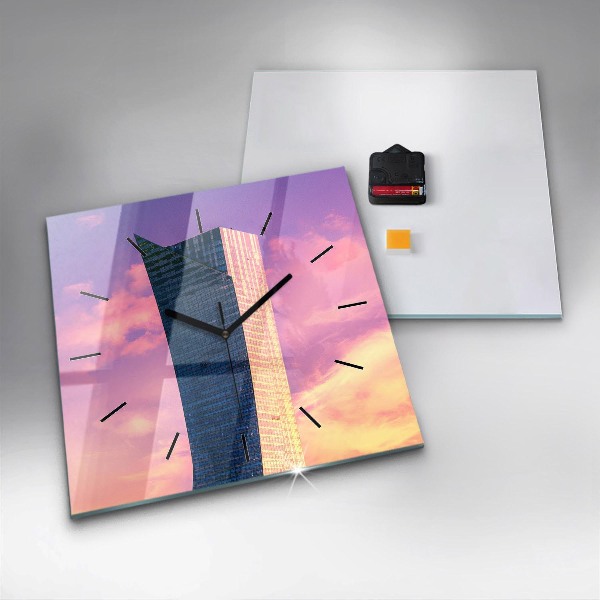 Čtvercové nástěnné hodiny Mrakodrap ve Varšavě