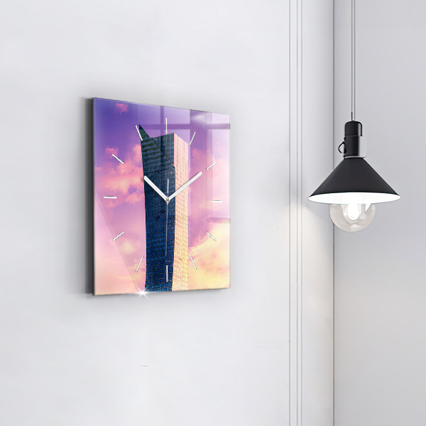 Čtvercové nástěnné hodiny Mrakodrap ve Varšavě