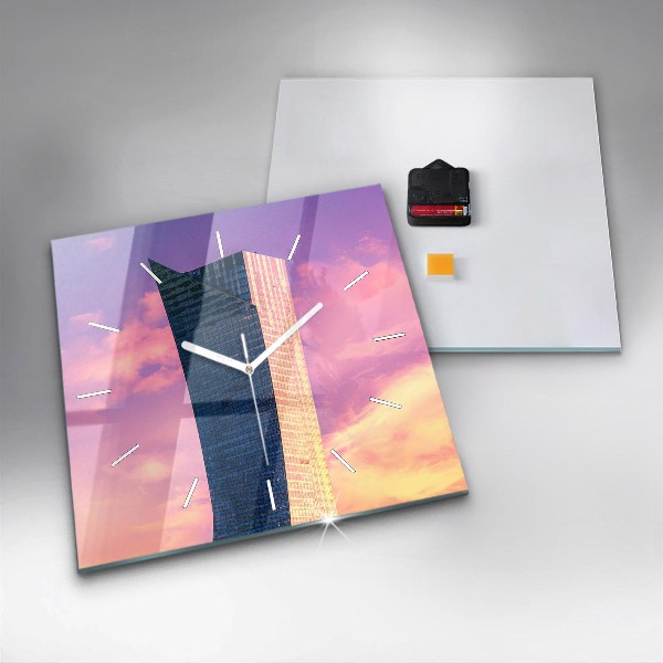 Čtvercové nástěnné hodiny Mrakodrap ve Varšavě