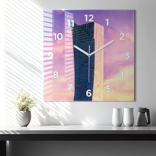 Čtvercové nástěnné hodiny Mrakodrap ve Varšavě