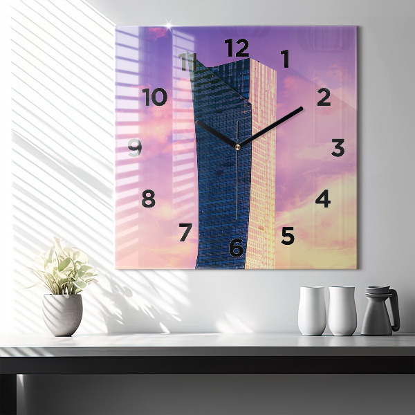 Čtvercové nástěnné hodiny Mrakodrap ve Varšavě