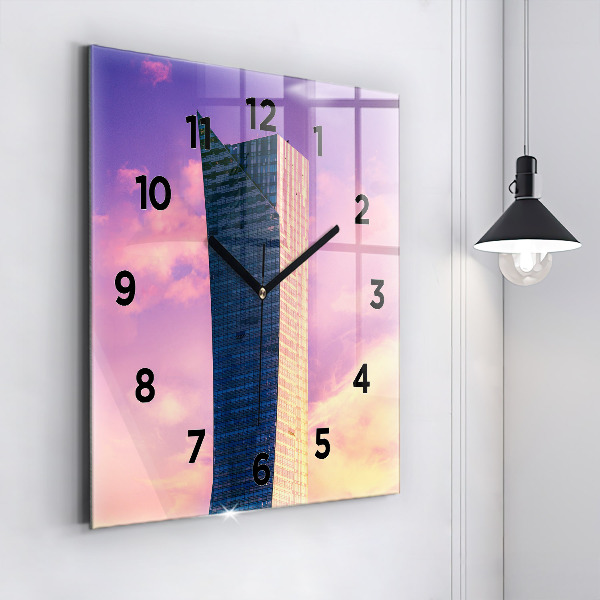 Čtvercové nástěnné hodiny Mrakodrap ve Varšavě