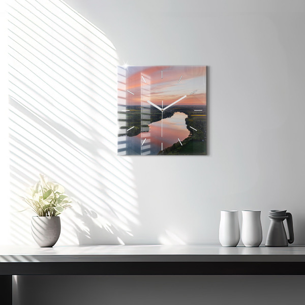 Čtvercové nástěnné hodiny Pohled na jezero