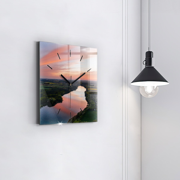 Čtvercové nástěnné hodiny Pohled na jezero