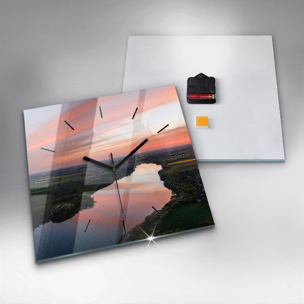 Čtvercové nástěnné hodiny Pohled na jezero