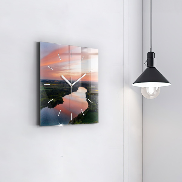 Čtvercové nástěnné hodiny Pohled na jezero