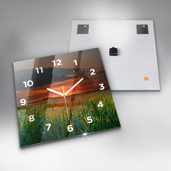 Čtvercové nástěnné hodiny Slunečnice na louce